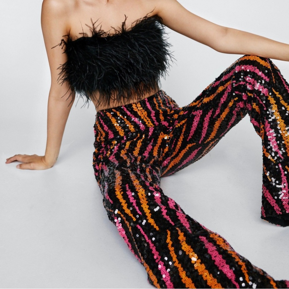 Nasty Gal Sequin Flame Kick Flare Pants
